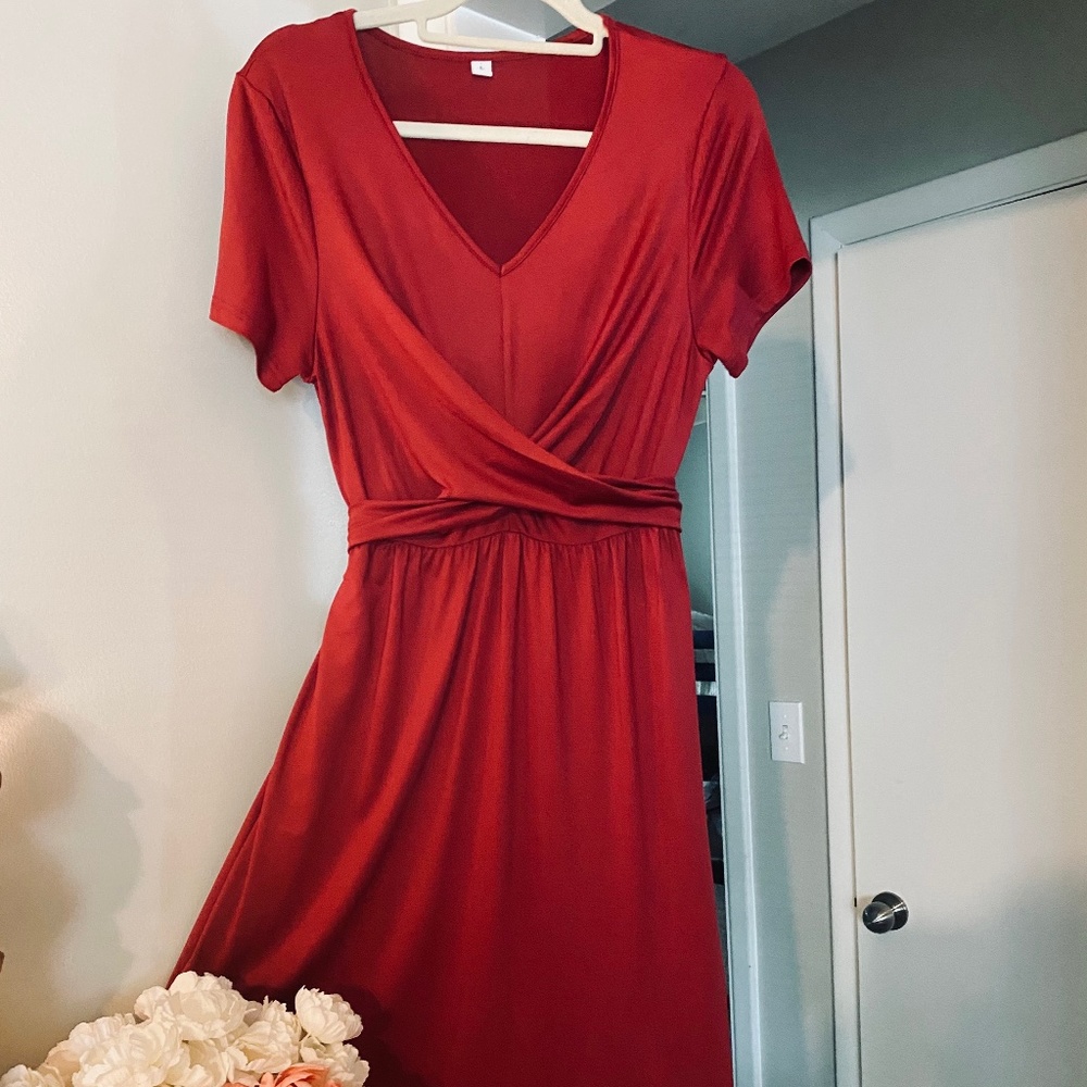 Maternity Dress Size L Burgundy Stretchy